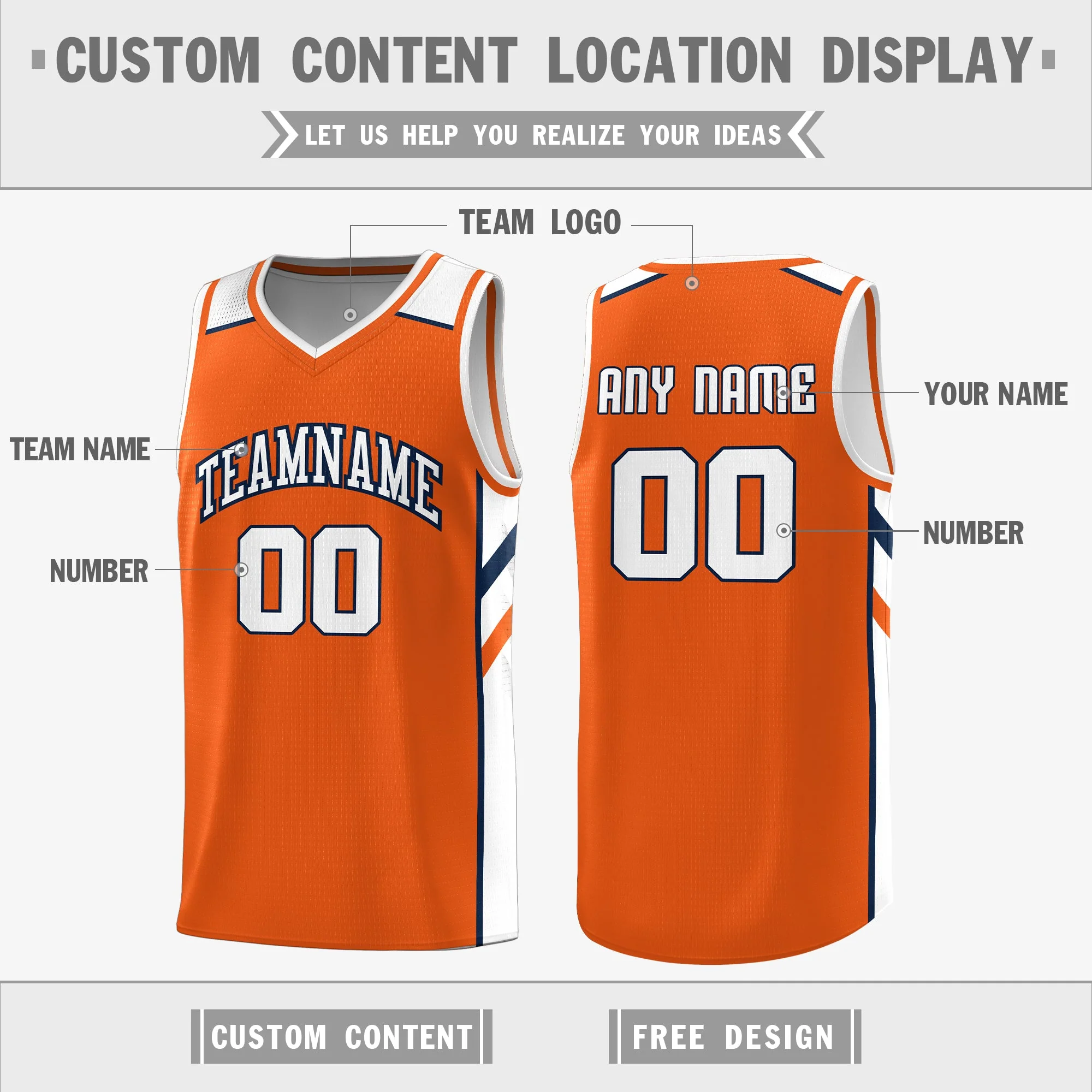 Custom Orange White Double Side Tops Athletic Basketball Jersey - Image 2