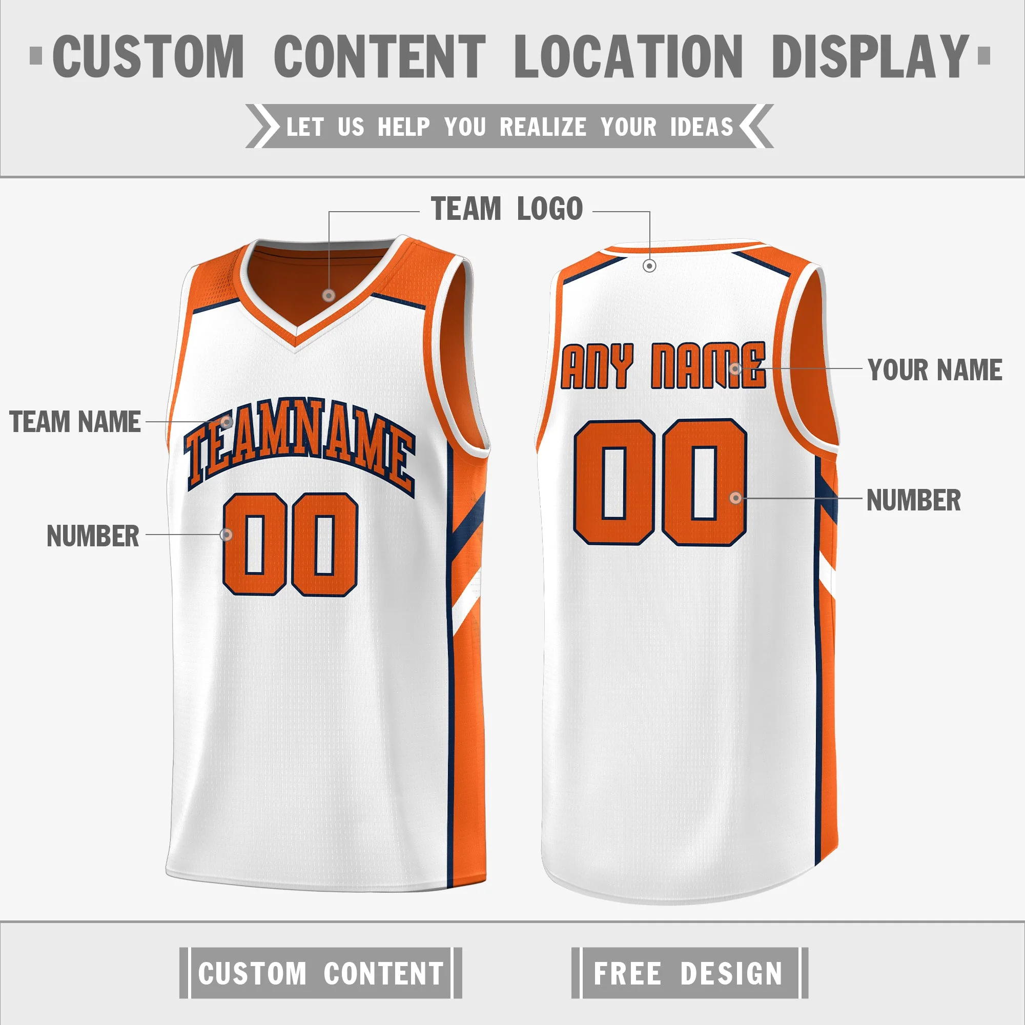 Custom Orange White Double Side Tops Athletic Basketball Jersey - Image 3