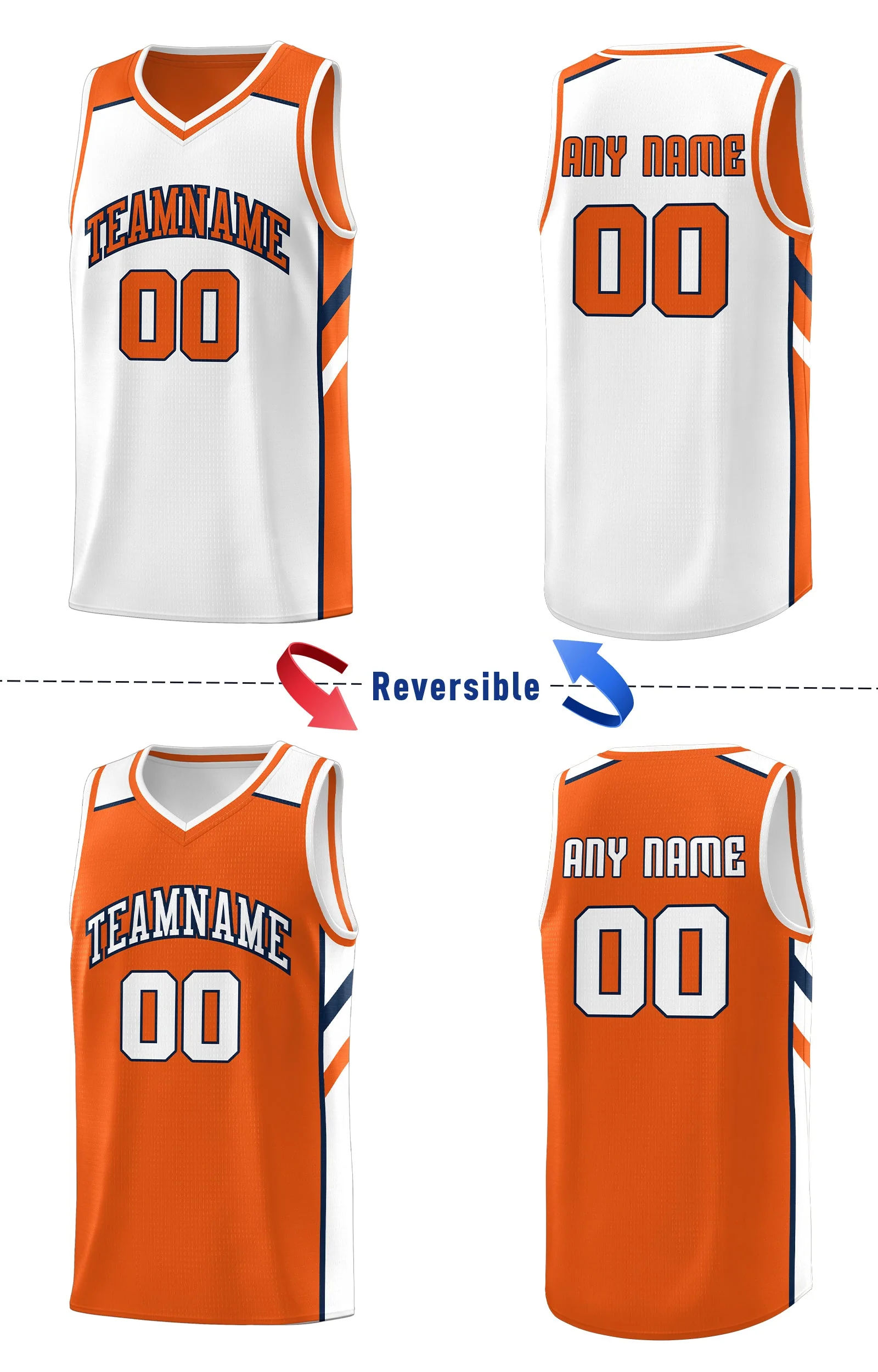 Custom Orange White Double Side Tops Athletic Basketball Jersey - Image 4