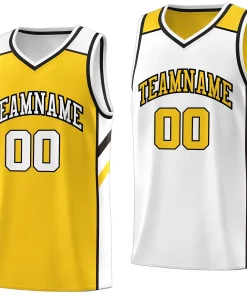 Custom Yellow White Double Side Tops Men Sports Basketball Jersey