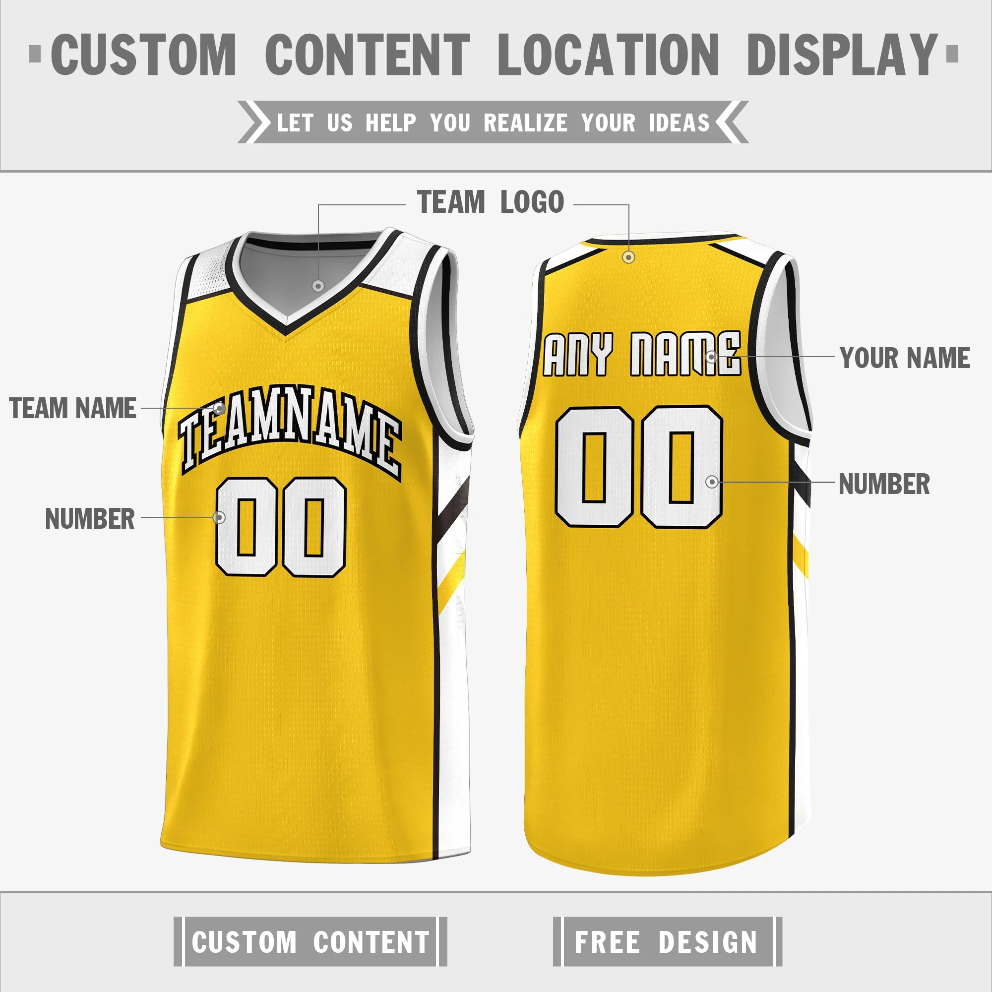 Custom Yellow White Double Side Tops Men Sports Basketball Jersey - Image 2