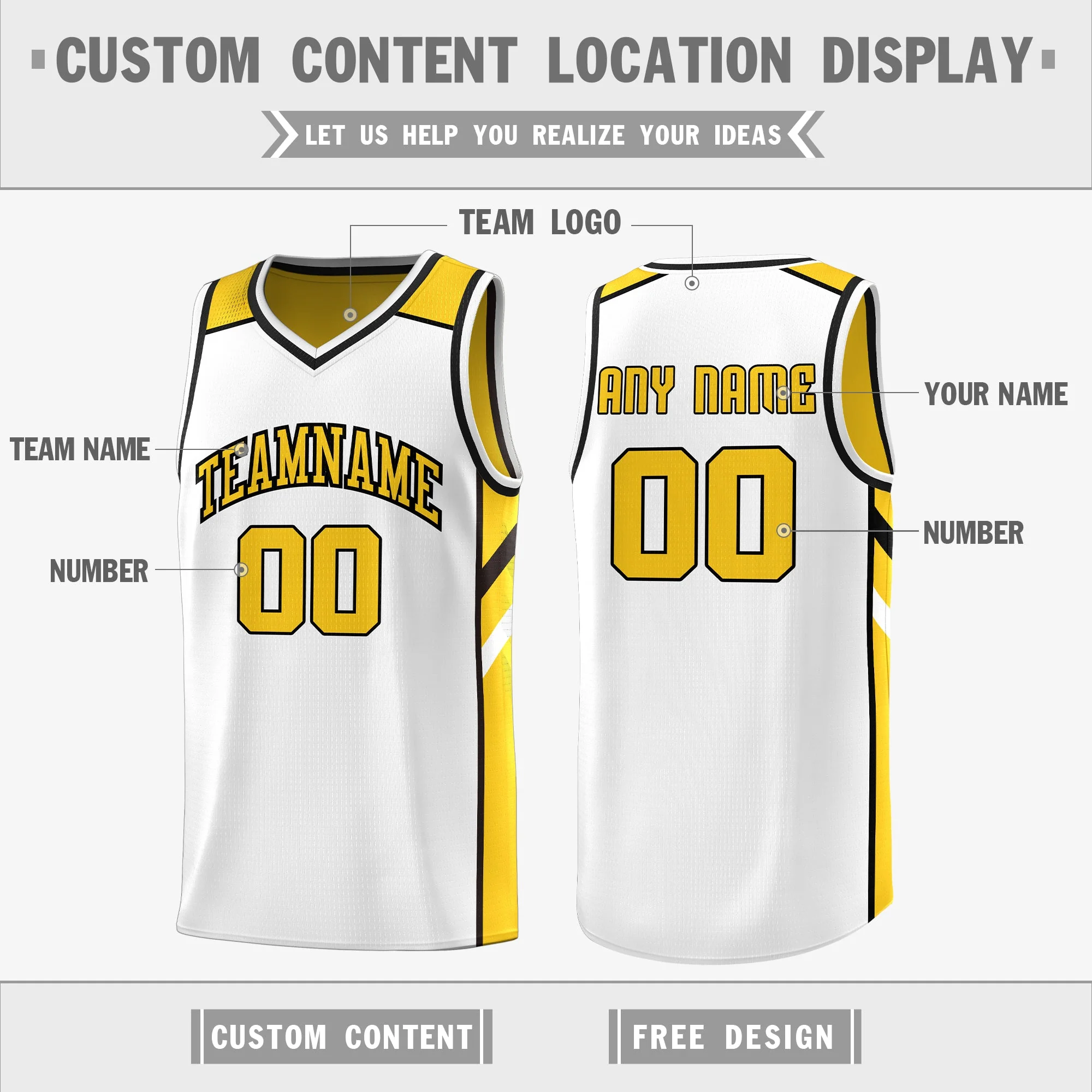 Custom Yellow White Double Side Tops Men Sports Basketball Jersey - Image 3