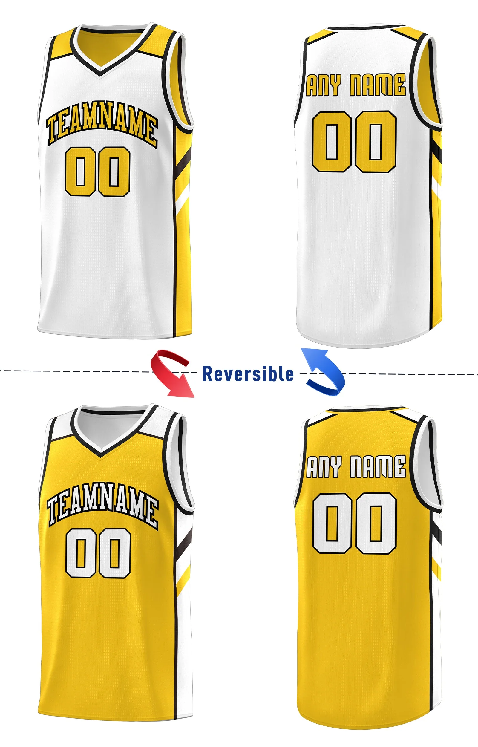 Custom Yellow White Double Side Tops Men Sports Basketball Jersey - Image 4