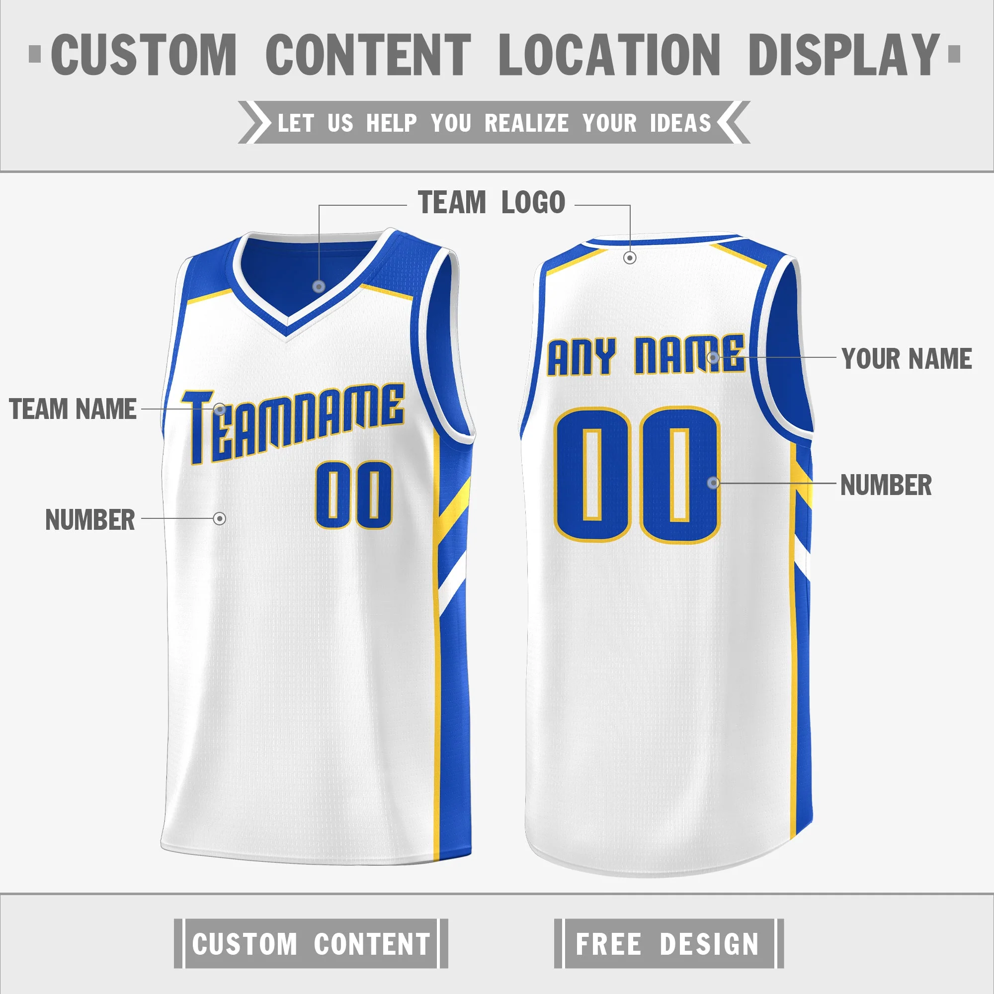 Custom Royal White Double Side Tops Athletic Sports Basketball Jersey - Image 3
