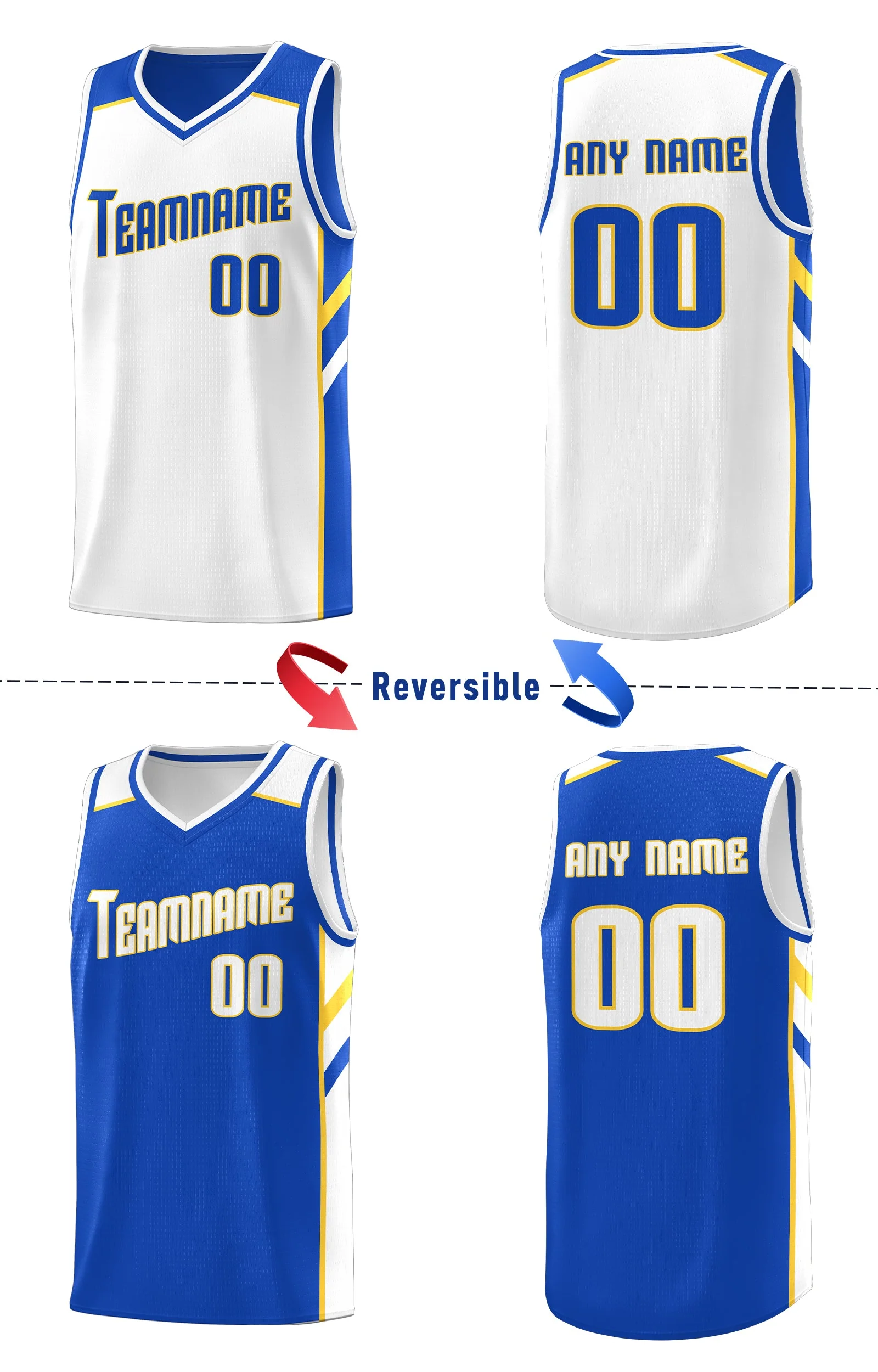 Custom Royal White Double Side Tops Athletic Sports Basketball Jersey - Image 4