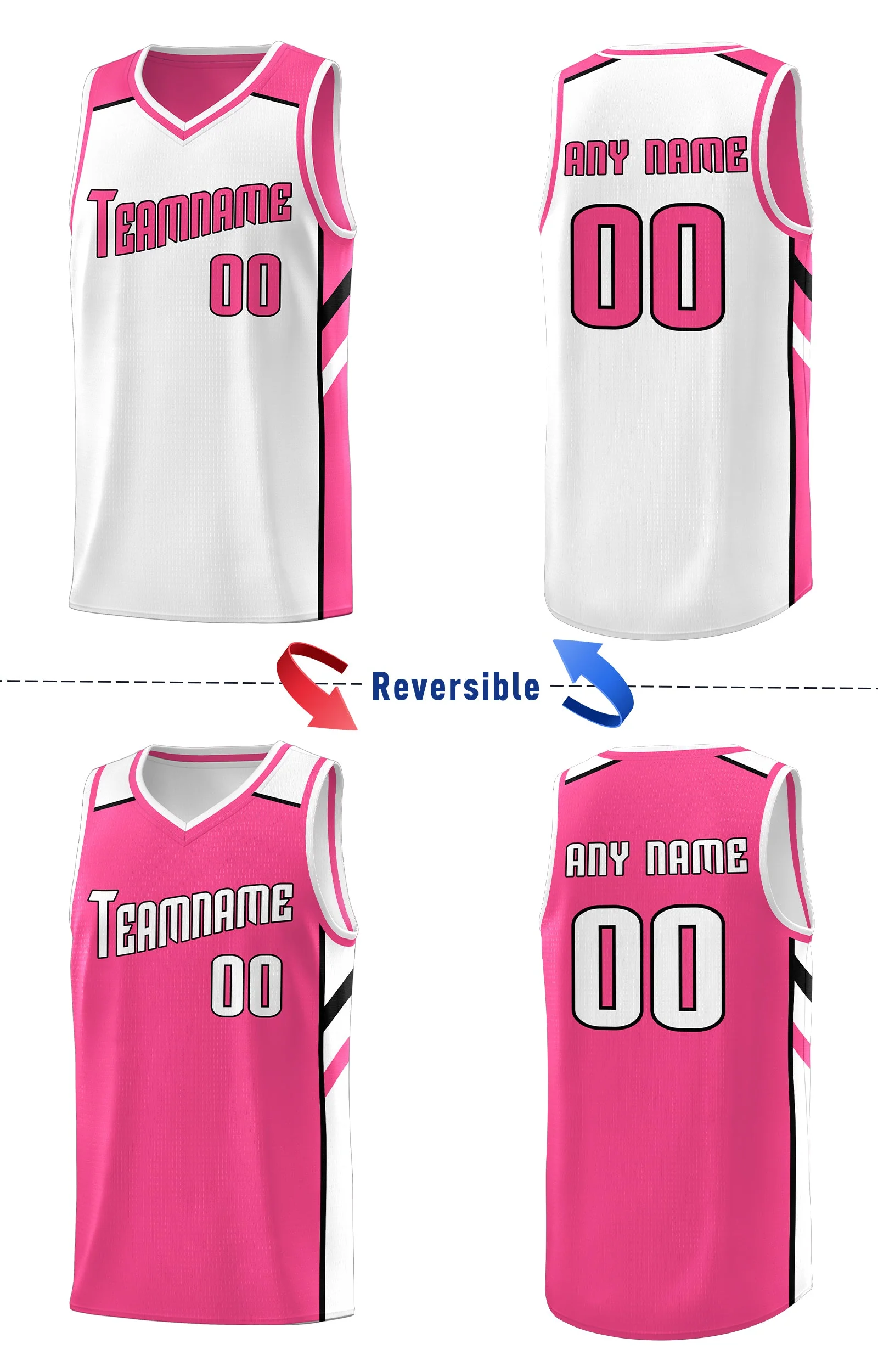 Custom Pink White Double Side Tops Athletic Sports Basketball Jersey - Image 4