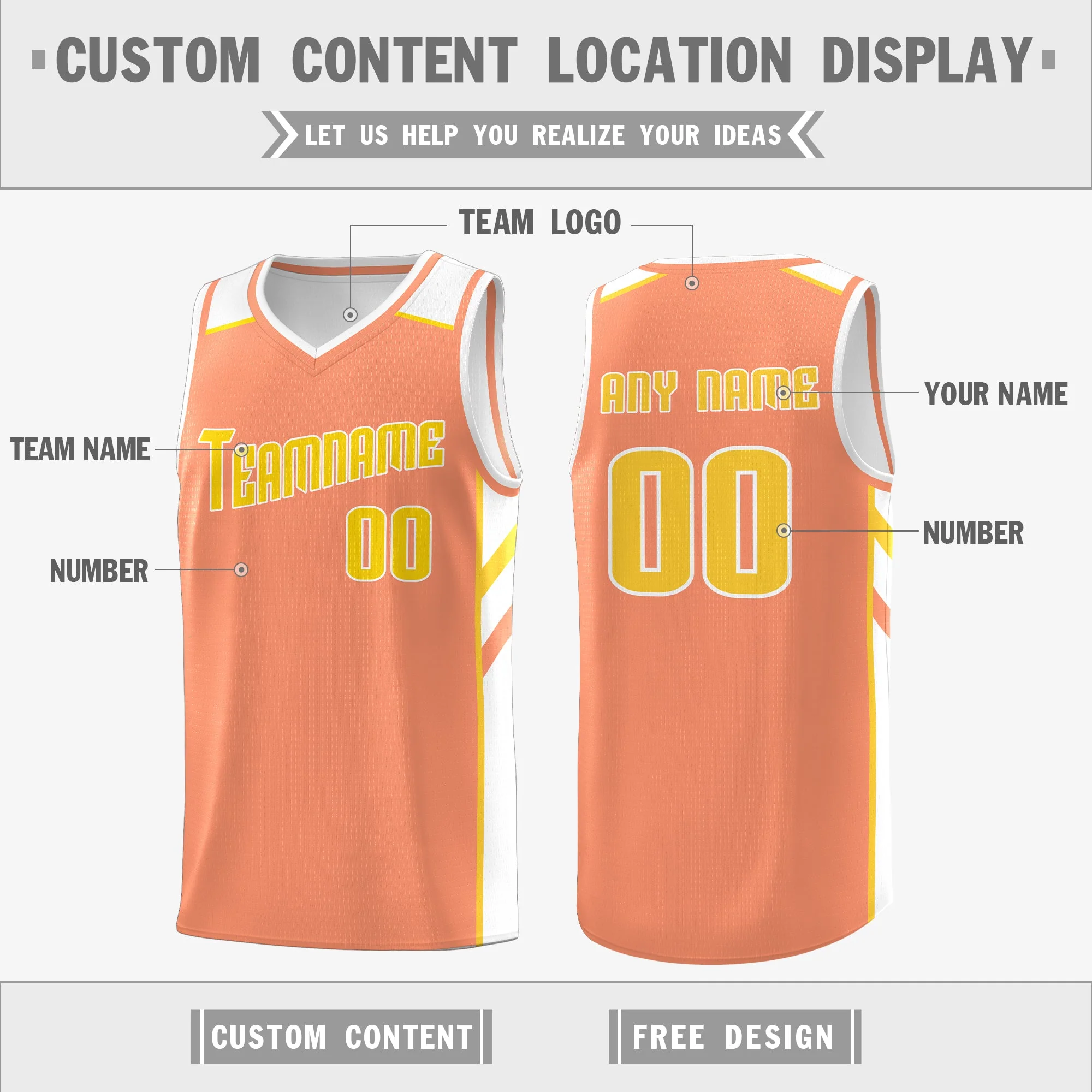 Custom Orange White Double Side Tops Training Basketball Jersey - Image 2