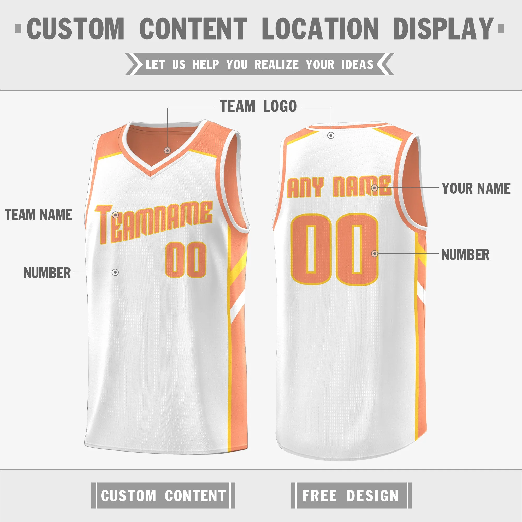 Custom Orange White Double Side Tops Training Basketball Jersey - Image 3