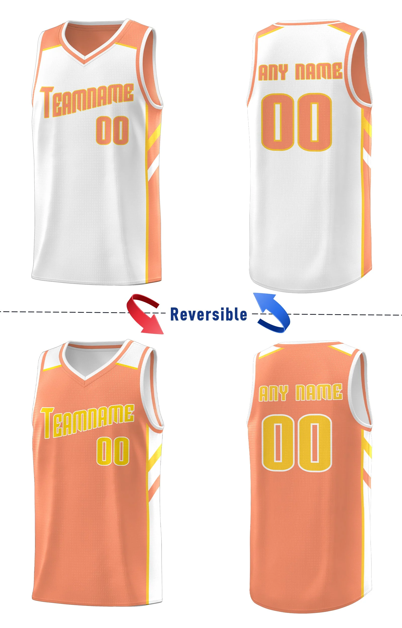 Custom Orange White Double Side Tops Training Basketball Jersey - Image 4