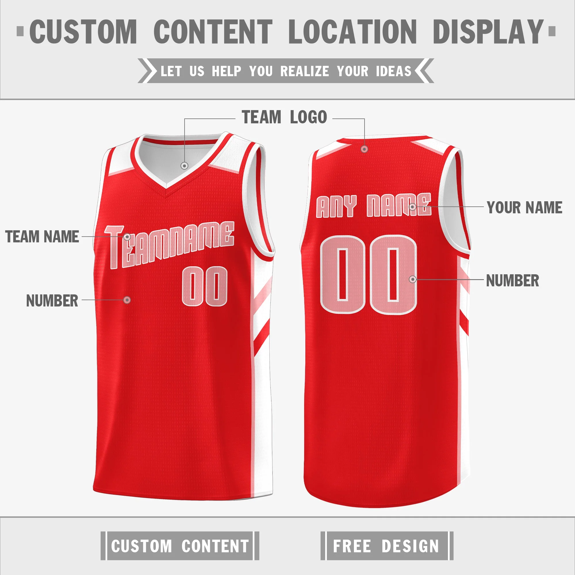 Custom Red White Double Side Tops Sports Vest Basketball Jersey - Image 2