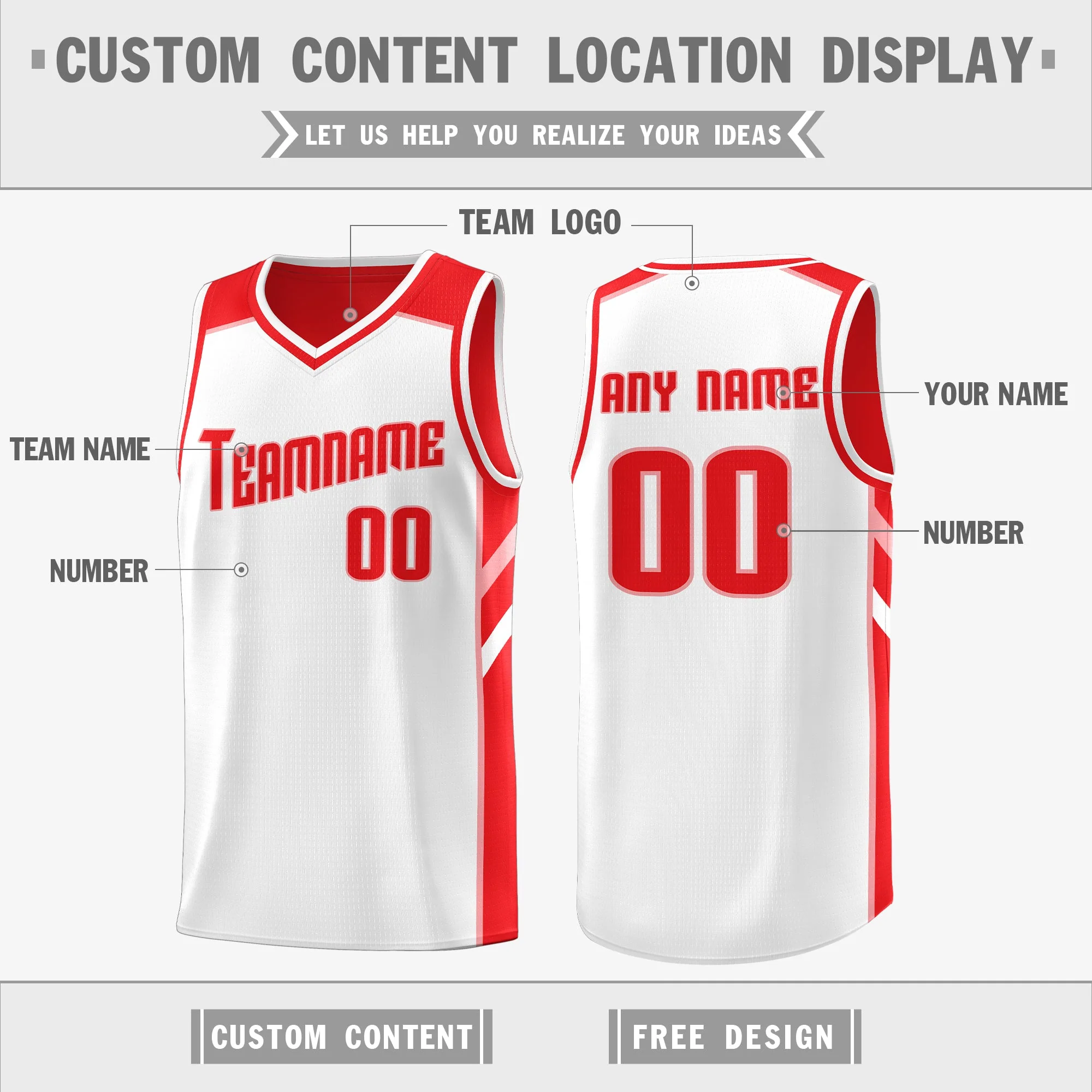 Custom Red White Double Side Tops Sports Vest Basketball Jersey - Image 3