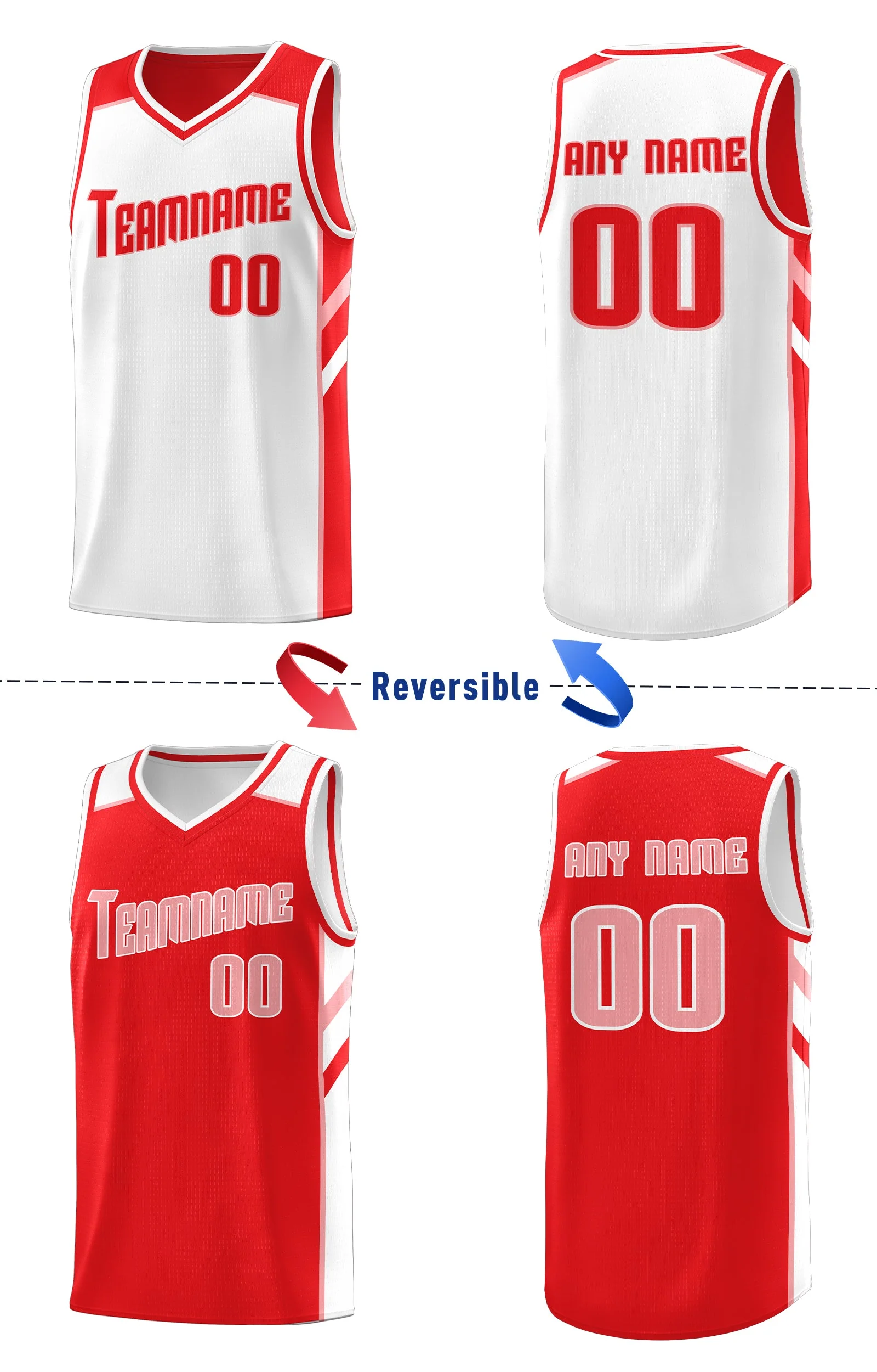Custom Red White Double Side Tops Sports Vest Basketball Jersey - Image 4
