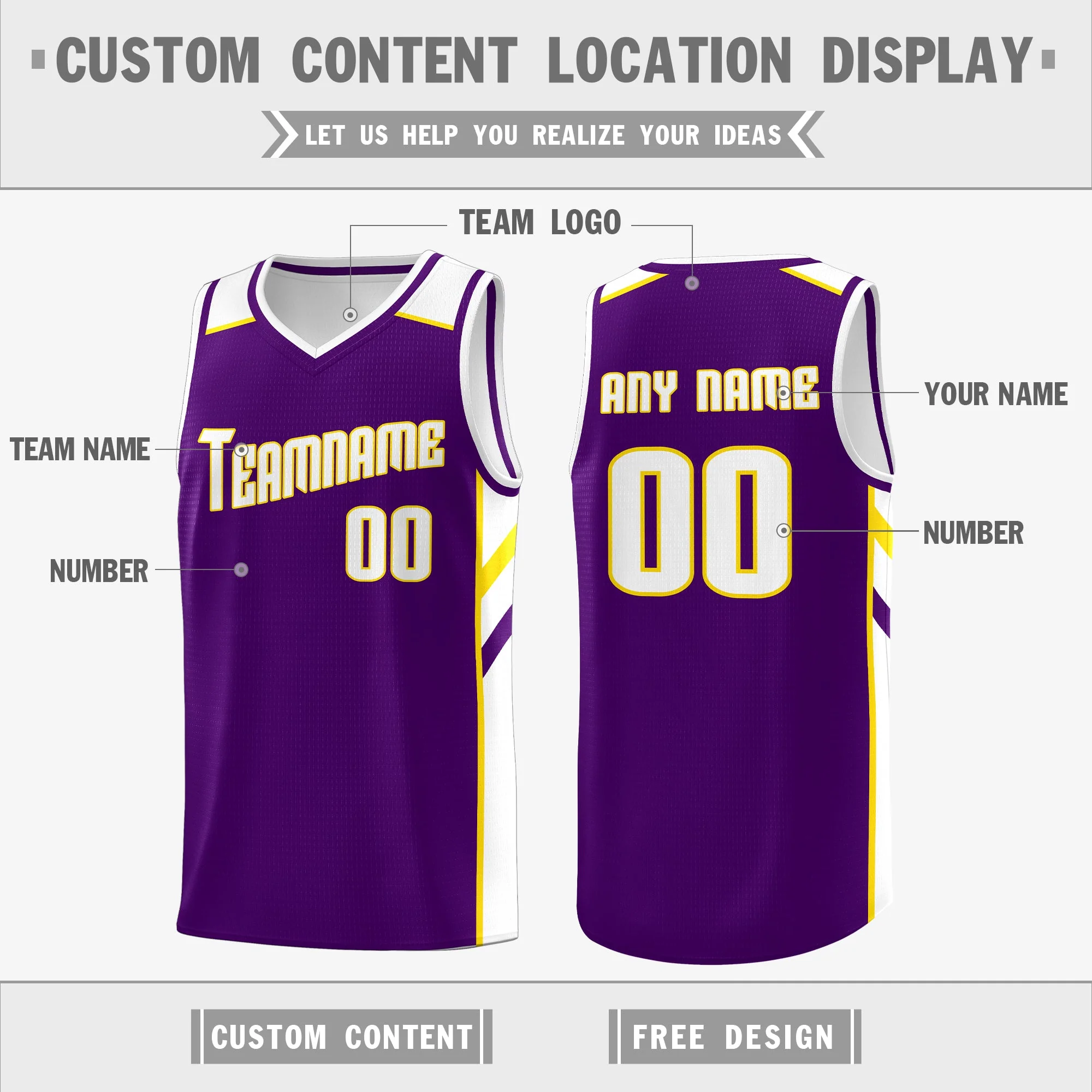 Custom Purple White Double Side Tops Sports Vest Basketball Jersey - Image 2