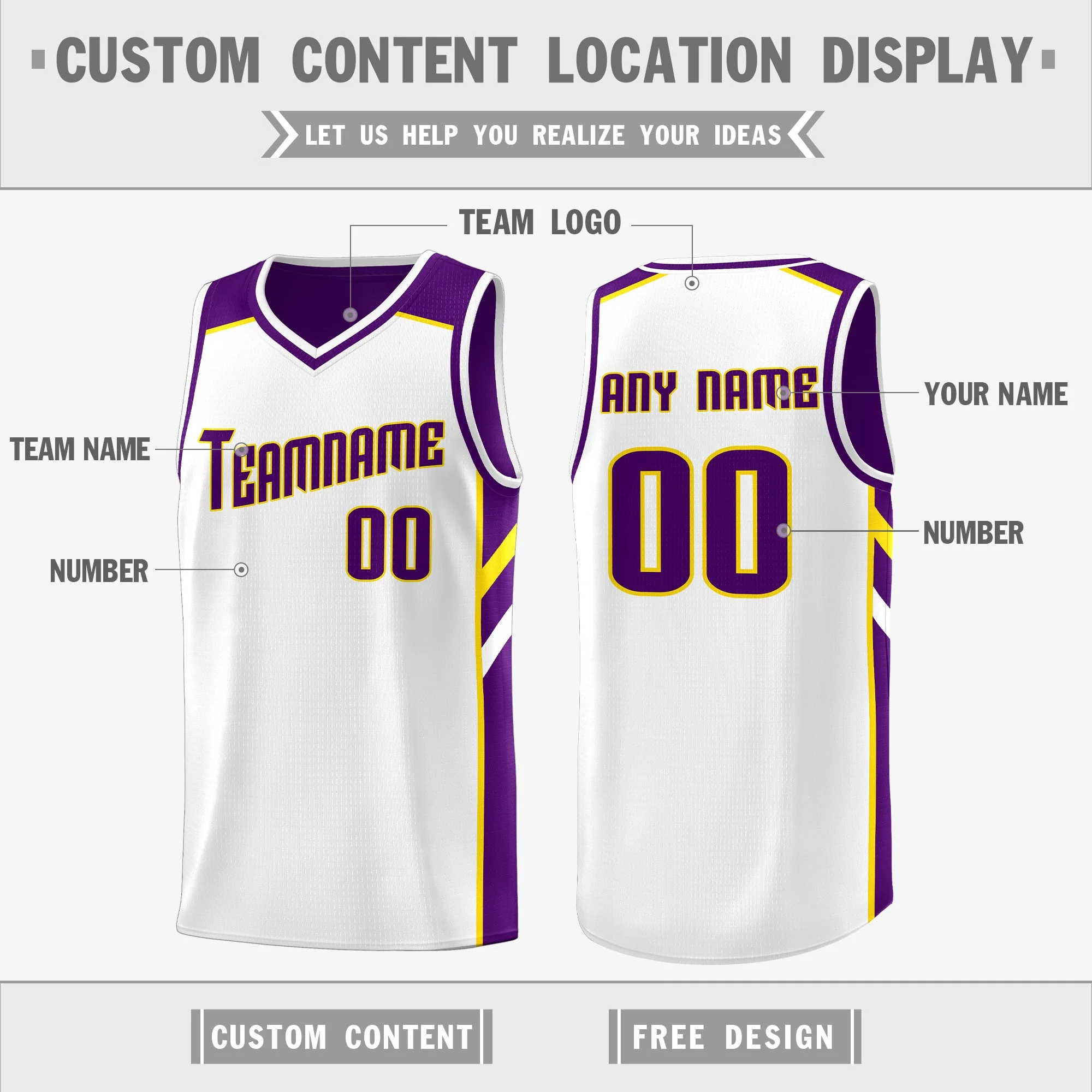 Custom Purple White Double Side Tops Sports Vest Basketball Jersey - Image 3