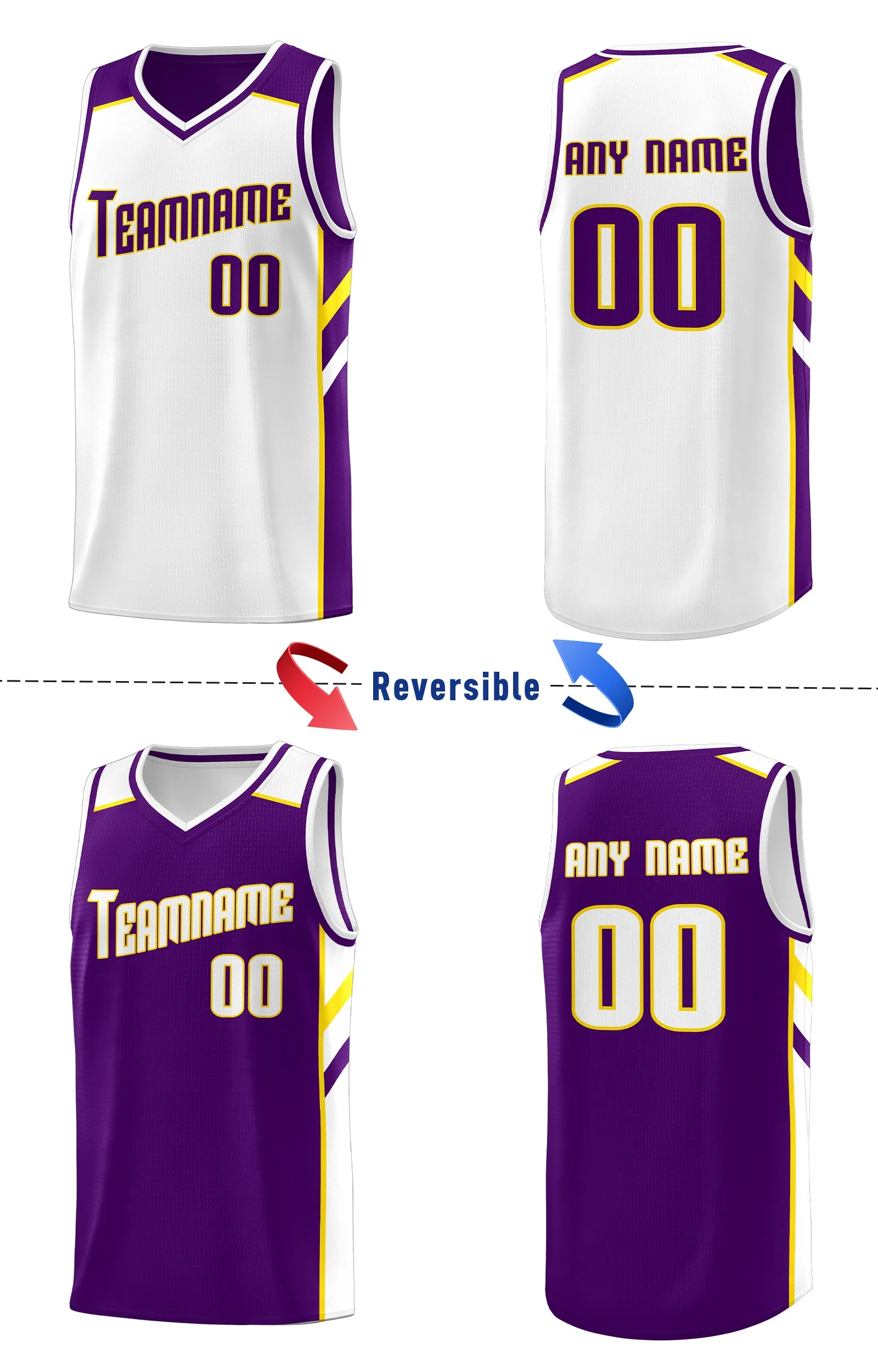 Custom Purple White Double Side Tops Sports Vest Basketball Jersey - Image 4