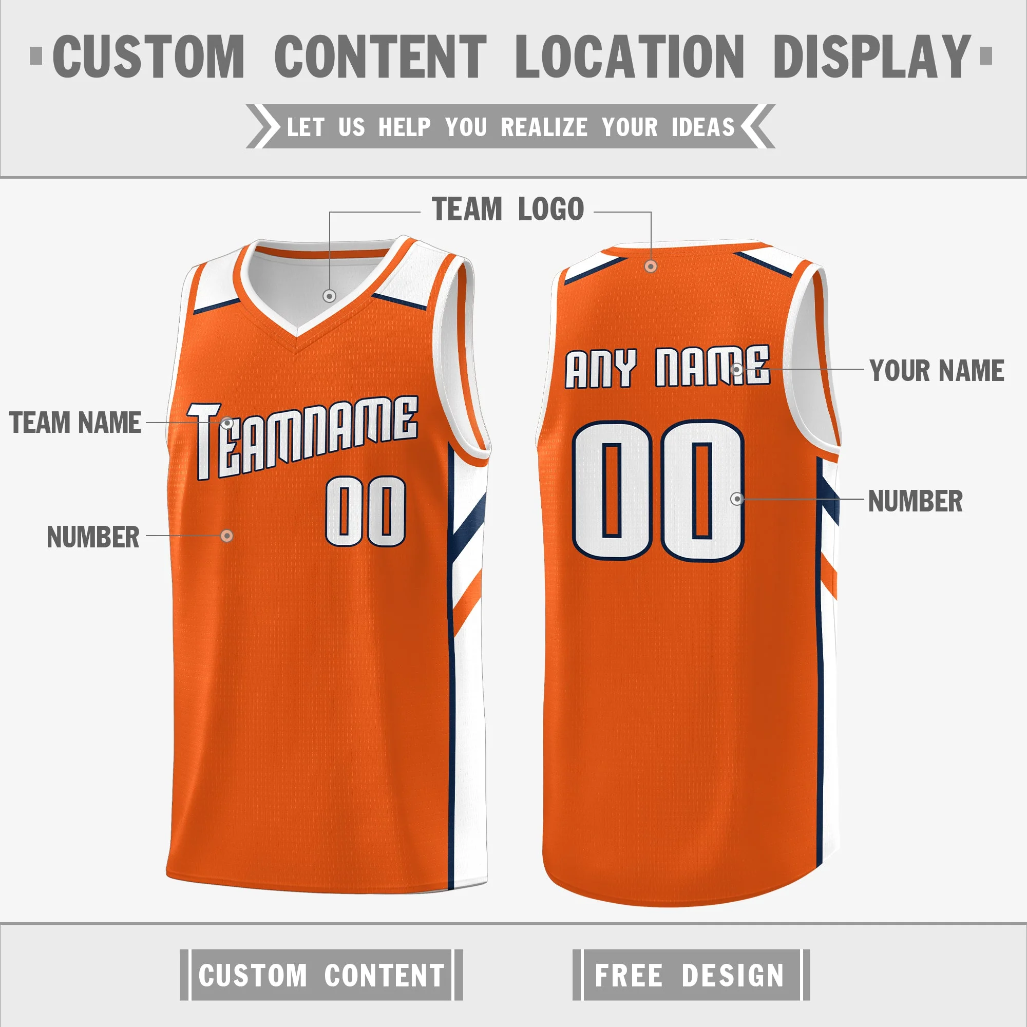 Custom Orange White Double Side Tops Athletic Sports Basketball Jersey - Image 2