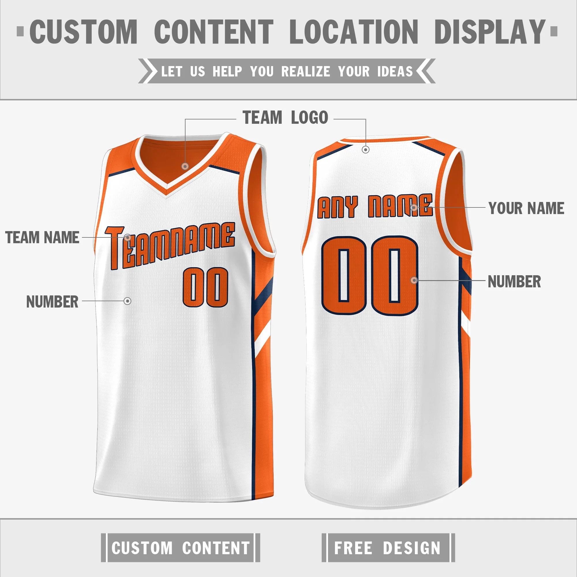 Custom Orange White Double Side Tops Athletic Sports Basketball Jersey - Image 3