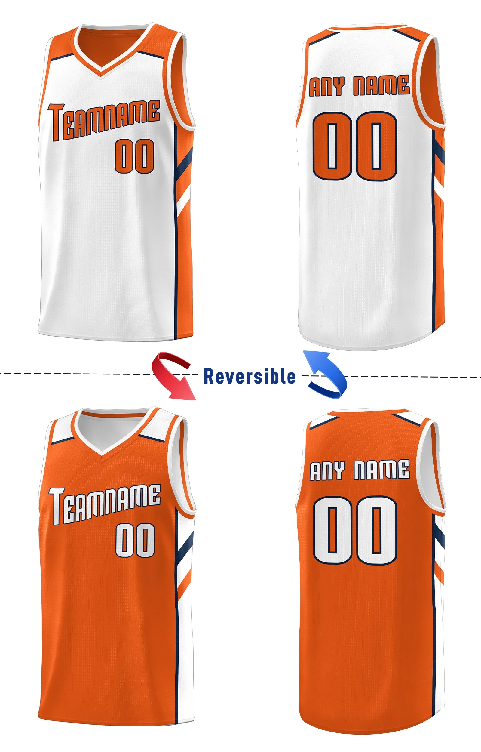 Custom Orange White Double Side Tops Athletic Sports Basketball Jersey - Image 4