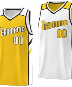 Custom Yellow White Double Side Tops Athletic Sports Basketball Jersey