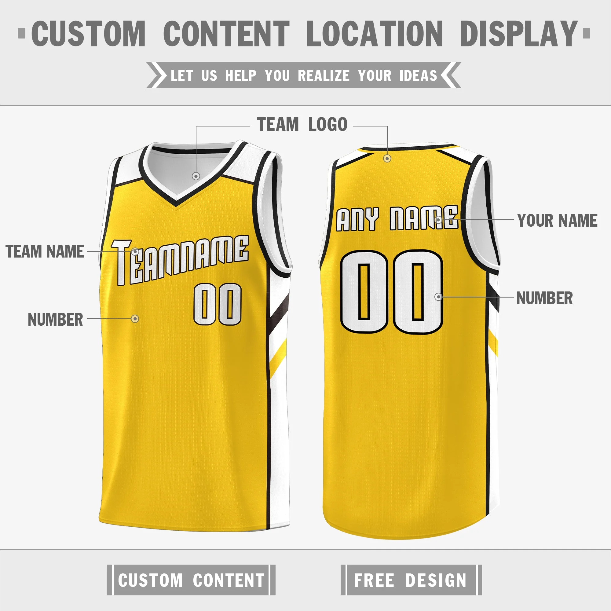 Custom Yellow White Double Side Tops Athletic Sports Basketball Jersey - Image 2