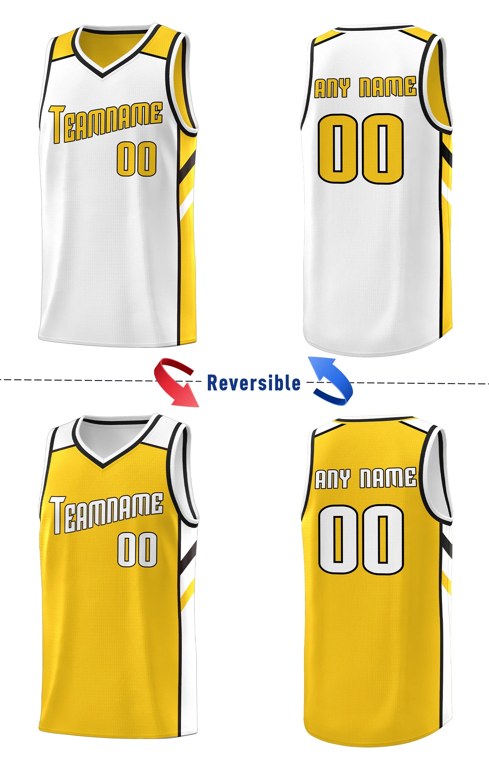 Custom Yellow White Double Side Tops Athletic Sports Basketball Jersey - Image 4