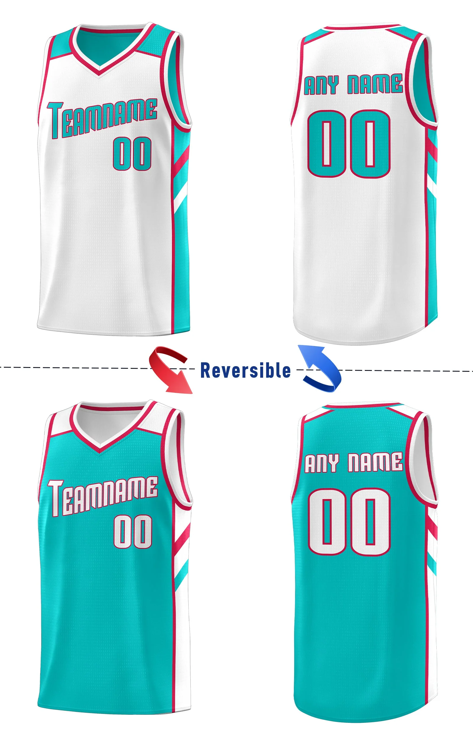 Custom Teal White Double Side Tops Athletic Sports Basketball Jersey - Image 4