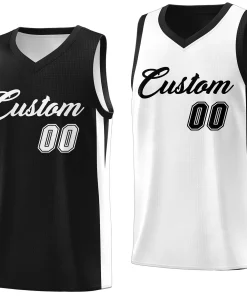 Custom Black White Double Side Tops Athletic Basketball Jersey