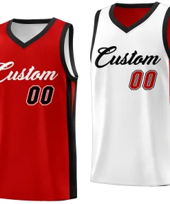 Custom Red White Double Side Tops Athletic Basketball Jersey