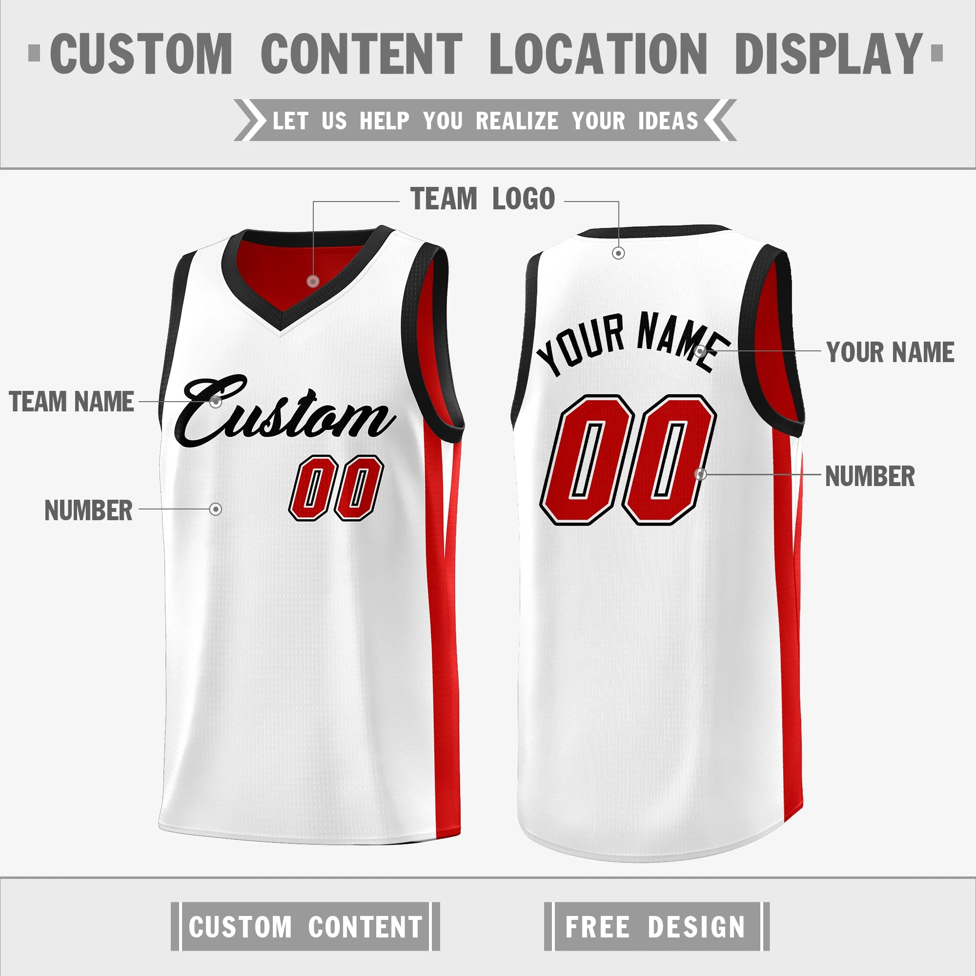 Custom Red White Double Side Tops Athletic Basketball Jersey - Image 4