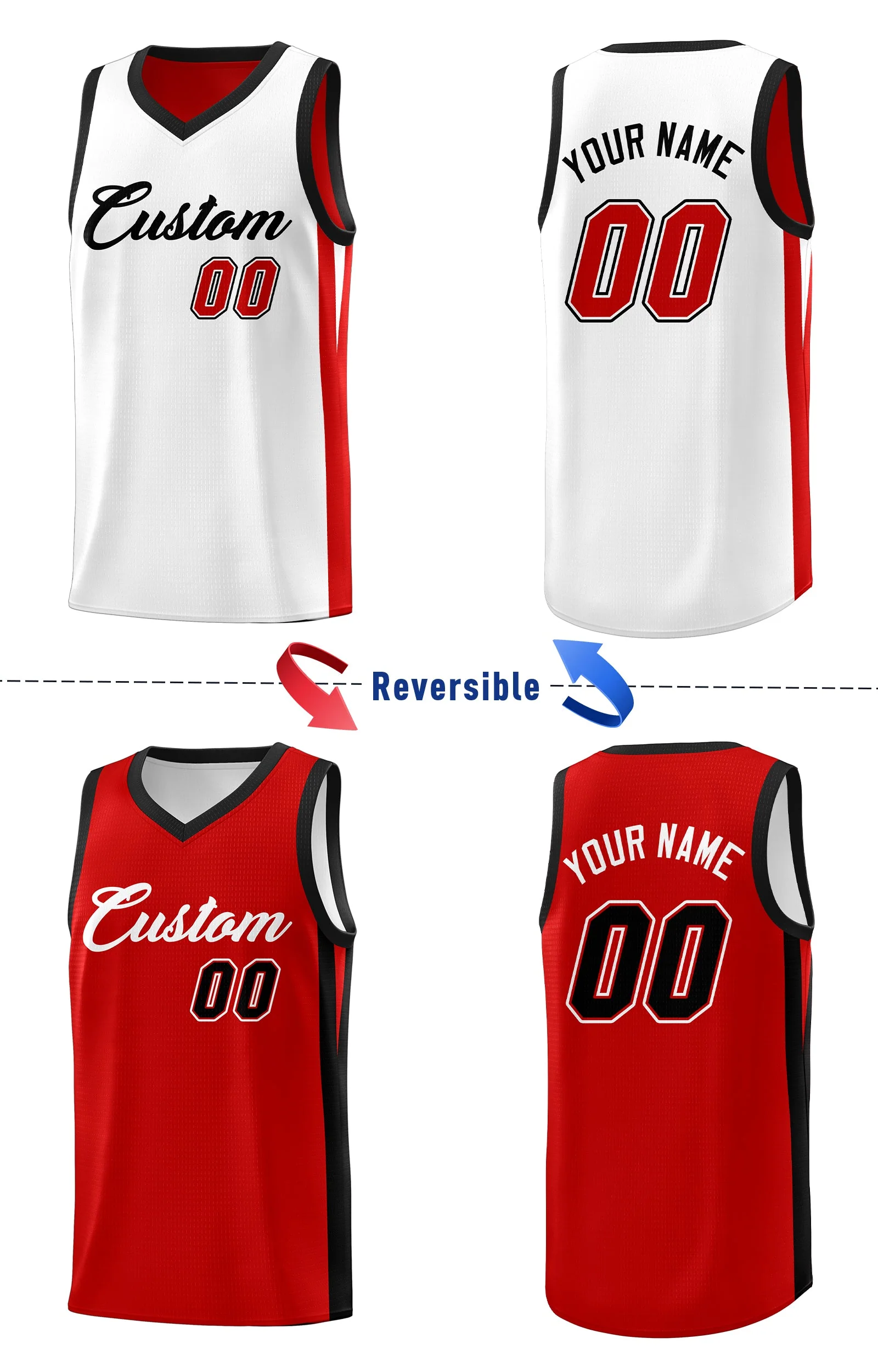 Custom Red White Double Side Tops Athletic Basketball Jersey - Image 5
