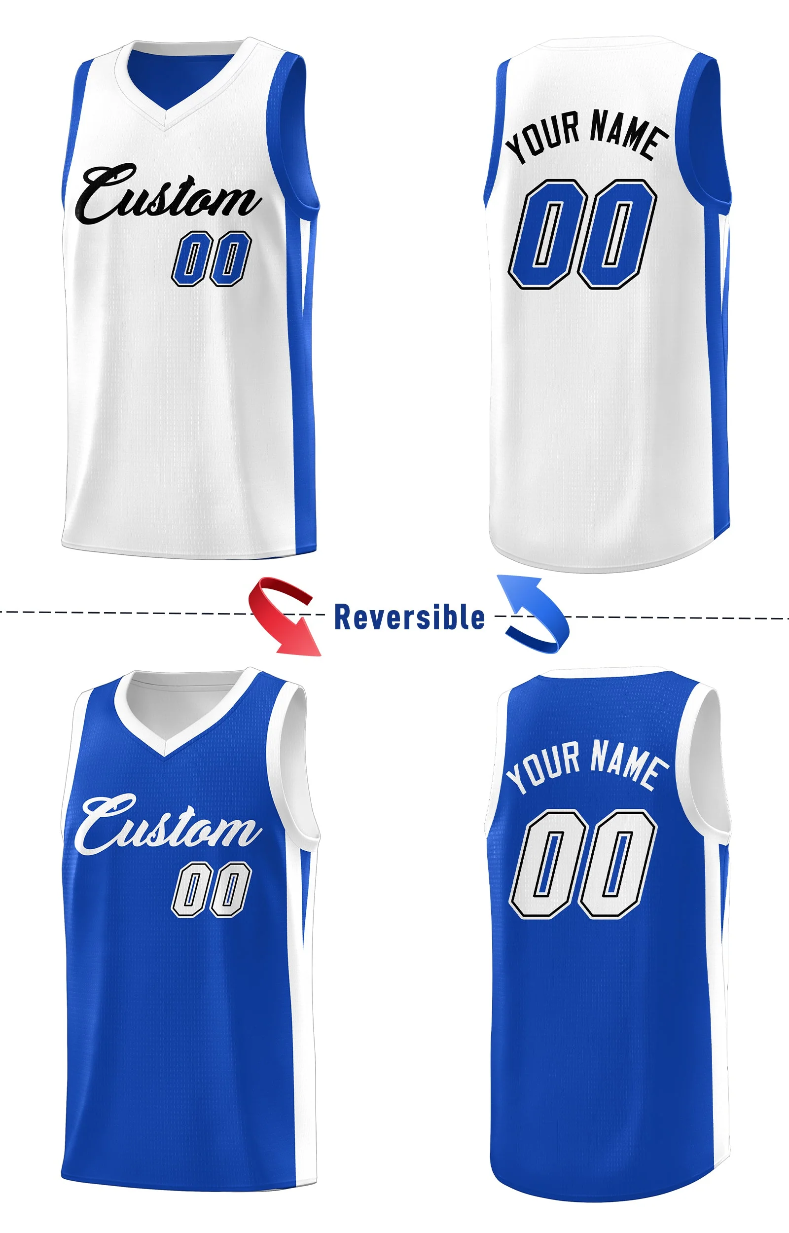 Custom Royal White Double Side Tops Athletic Basketball Jersey - Image 4