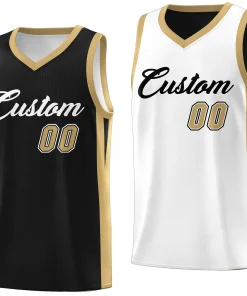 Custom Black White-Khaki Double Side Tops Athletic Basketball Jersey