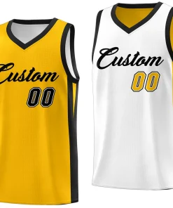 Custom Yellow White Double Side Tops Athletic Basketball Jersey