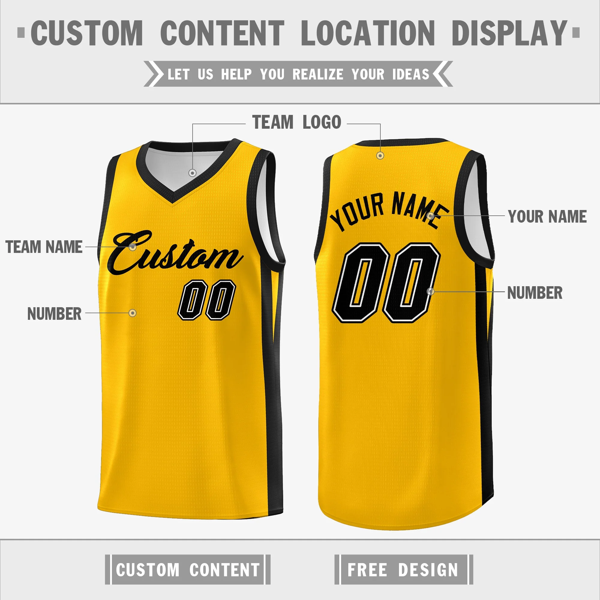 Custom Yellow White Double Side Tops Athletic Basketball Jersey - Image 2