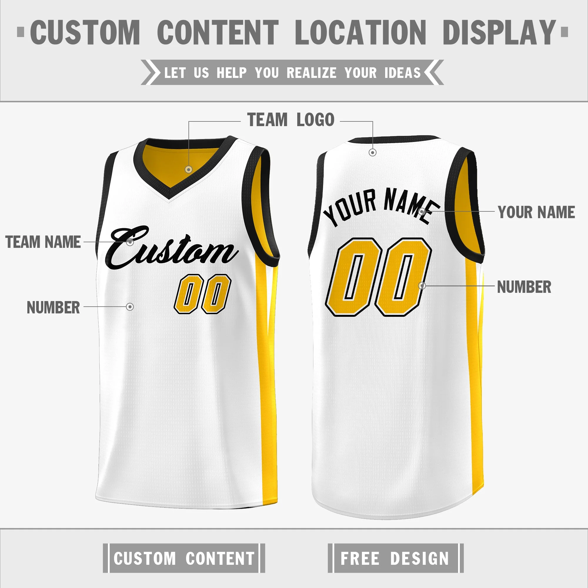 Custom Yellow White Double Side Tops Athletic Basketball Jersey - Image 3