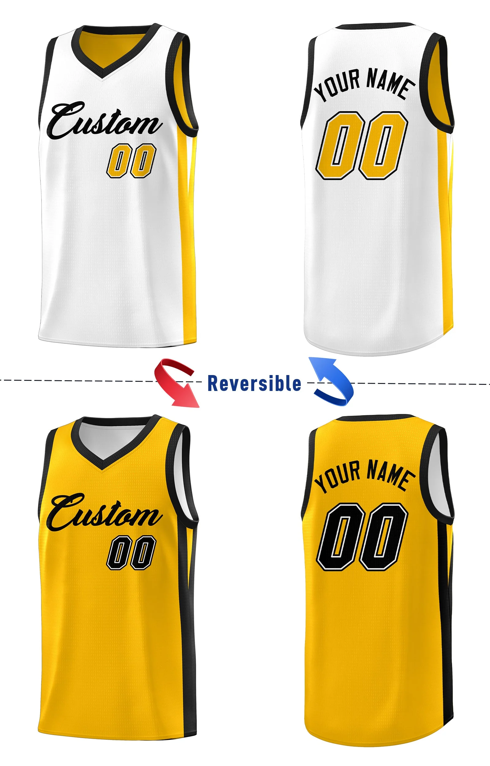 Custom Yellow White Double Side Tops Athletic Basketball Jersey - Image 4