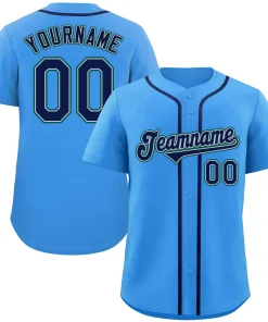 Custom Powder Blue Navy-Aqua Classic Style Authentic Baseball Jersey