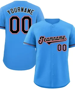 Custom Powder Blue Black-Red Classic Style Authentic Baseball Jersey
