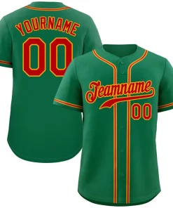 Custom Kelly Green Red-Yellow Classic Style Authentic Baseball Jersey