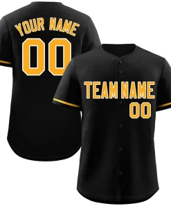 Custom Black Yellow-White Classic Style Authentic Baseball Jersey