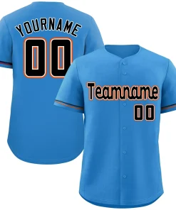 Custom Powder Blue Black-Orange Classic Style Authentic Baseball Jersey