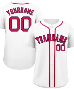 Custom White Red-Navy Classic Style Authentic Baseball Jersey
