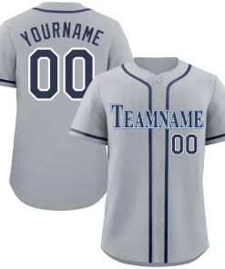 Custom Gray Navy-Powder Blue Classic Style Authentic Baseball Jersey