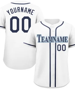 Custom White Navy-Powder Blue Classic Style Authentic Baseball Jersey