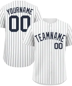 Custom White Navy Stripe Fashion Authentic Baseball Jersey