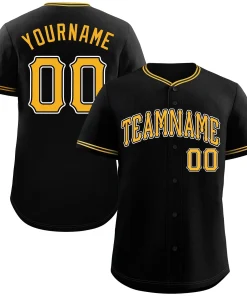 Custom Black Gold-White Classic Style Authentic Baseball Jersey