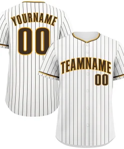 Custom White Brown-Gold Stripe Fashion Authentic Baseball Jersey