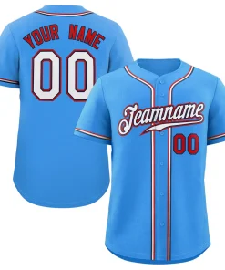 Custom Powder Blue White-Red Classic Style Authentic Baseball Jersey