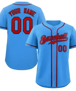 Custom Powder Blue Red-Navy Classic Style Authentic Baseball Jersey