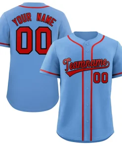 Custom Light Blue Red-Black Classic Style Authentic Baseball Jersey